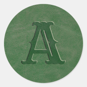 Rustisch groen Initiaal van lederen textielmonogra Ronde Sticker