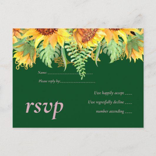 Rustisch groen met budget voor zonnebloemen uitnodiging briefkaart (Voorkant)