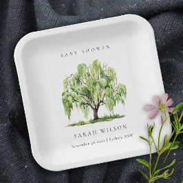 Rustisch groen Waterverf Willow Tree Baby shower Papieren Bordje