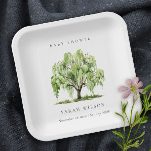Rustisch groen Waterverf Willow Tree Baby shower Papieren Bordje
