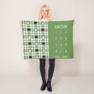 Rustisch groen zwart-wit Beer flatel patroon Fleece Deken