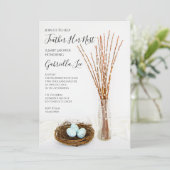 Rustisch haar nestblauw Baby shower Kaart (Staand voorkant)