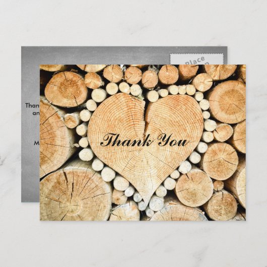 Rustisch Hart gevormd hout | Hartelijk dank Briefkaart (Voorkant / Achterkant)