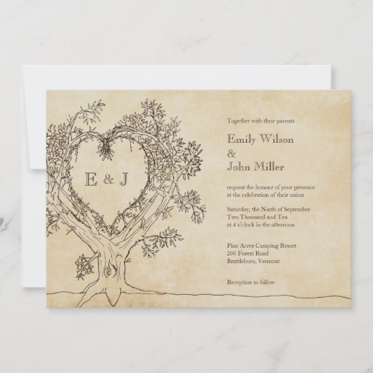 Rustisch hart in een Boom Wedding Invitaties Kaart (Voorkant)