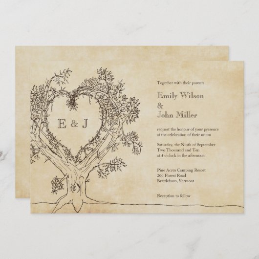 Rustisch hart in een Boom Wedding Invitaties Kaart (Voorkant / Achterkant)