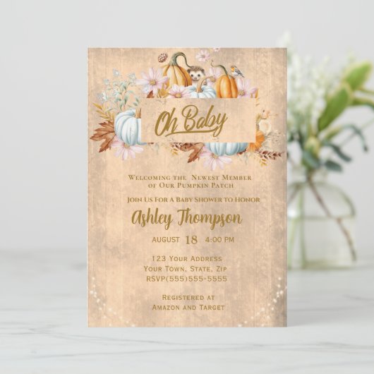 Rustisch Herfst Pumpkin-Baby shower Kaart (Staand voorkant)