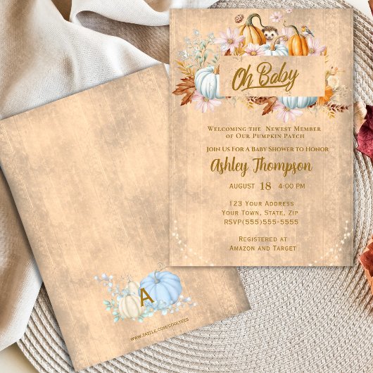 Rustisch Herfst Pumpkin-Baby shower Kaart