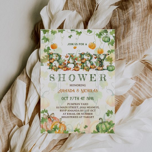 Rustisch Herfst Pumpkin-Baby shower Kaart