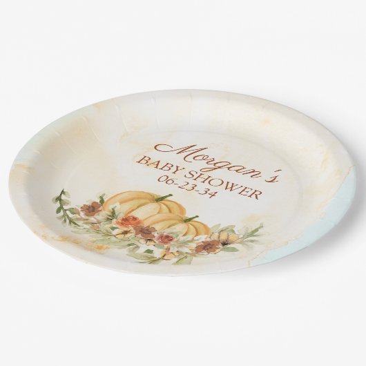 Rustisch Herfst Pumpkin-Baby shower Papieren Bordje (Gekanteld)