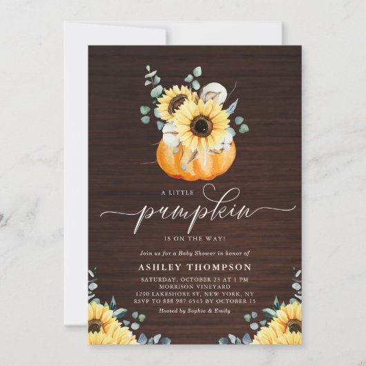 Rustisch Herfst van houtpompoen en zonnebloemen Kaart (Voorkant)