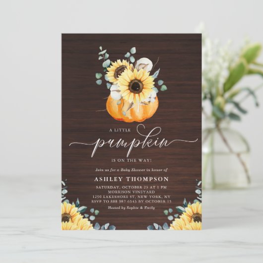Rustisch Herfst van houtpompoen en zonnebloemen Kaart (Staand voorkant)