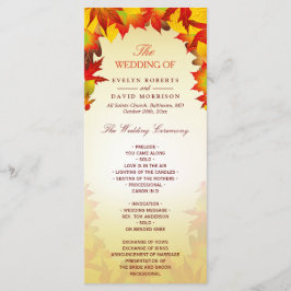 Rustisch herfstprogramma Gold Red Fall Leaves Wedd Programmakaart