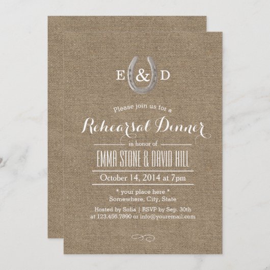 Rustisch Hoefijzer Burlap-repetitie in het land Kaart (Voorkant / Achterkant)