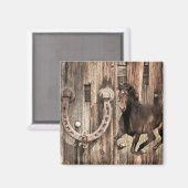 Rustisch Hoefijzer op Barn Wood Magneet (Voorkant / Achterkant)