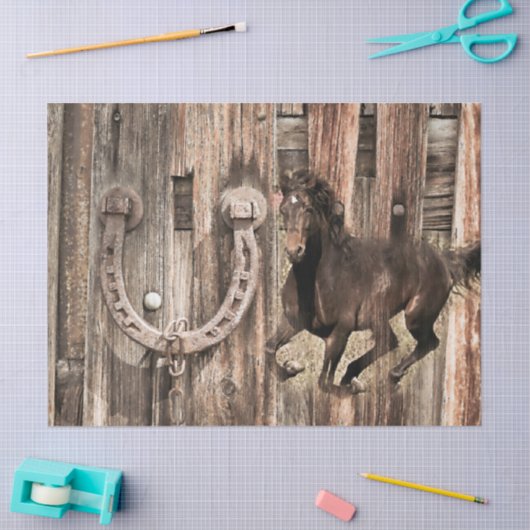 Rustisch Hoefijzer op Barn Wood Tissuepapier (Craft)