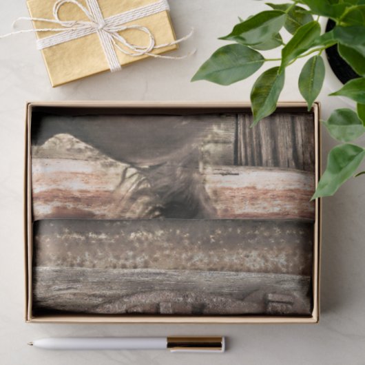 Rustisch Hoefijzer op Barn Wood Tissuepapier (Geschenk)
