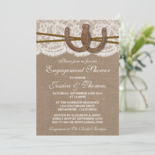 Rustisch Hoefijzer op Verloving voor overlapping e Kaart (Staand voorkant)