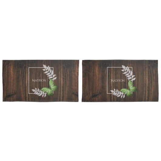 Rustisch Hoesje met groene vlinder Kussensloop (Voorkant-Set)