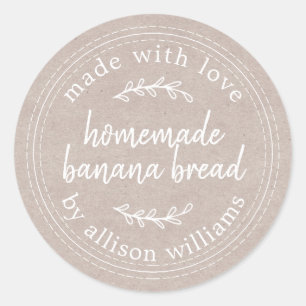 Rustisch Homemade Banana Bread Kraft Paper Ronde Sticker
