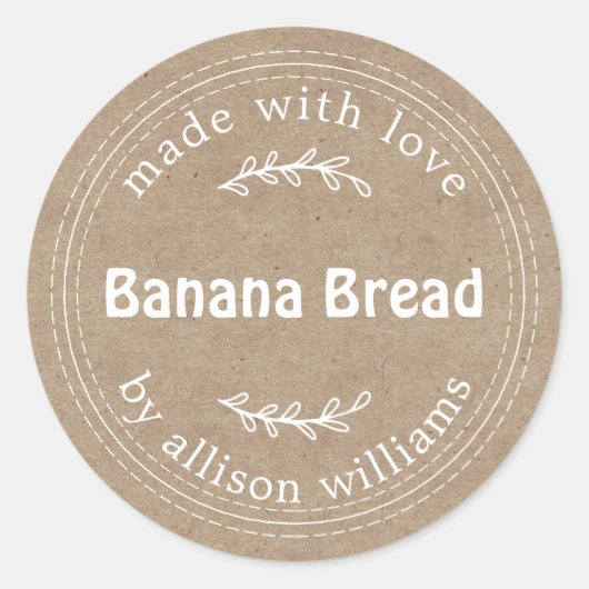 Rustisch Homemade Banana Bread Kraft Paper Ronde Sticker (Voorkant)