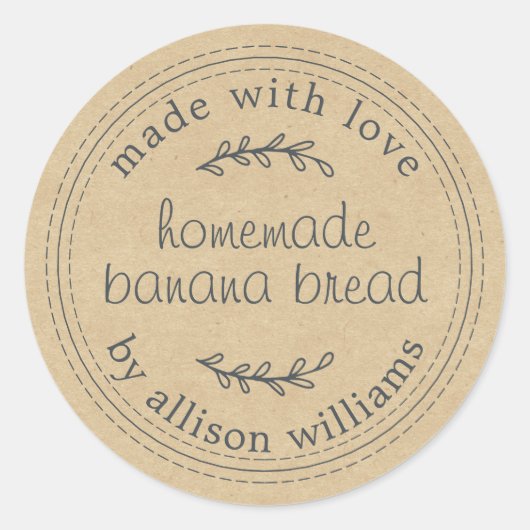 Rustisch Homemade Banana Bread Kraft Paper Ronde Sticker (Voorkant)