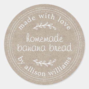 Rustisch Homemade Banana Bread Kraft Paper Ronde Sticker