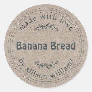 Rustisch Homemade Banana Bread Kraft Paper Ronde Sticker