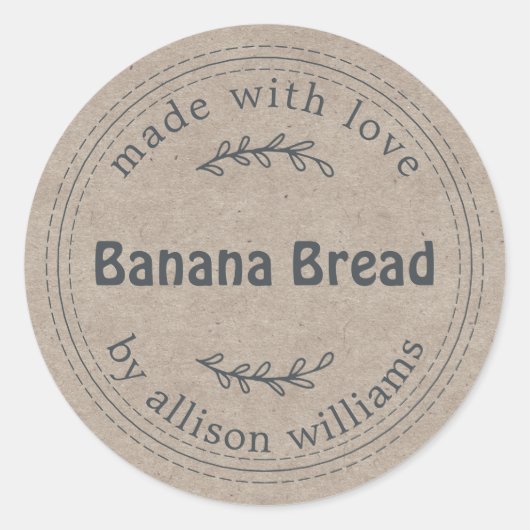 Rustisch Homemade Banana Bread Kraft Paper Ronde Sticker (Voorkant)