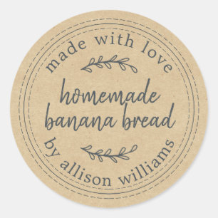 Rustisch Homemade Banana Bread Kraft Paper Ronde Sticker