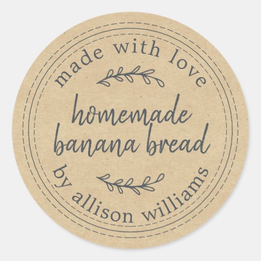 Rustisch Homemade Banana Bread Kraft Paper Ronde Sticker