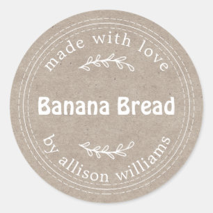 Rustisch Homemade Banana Bread Kraft Paper Ronde Sticker