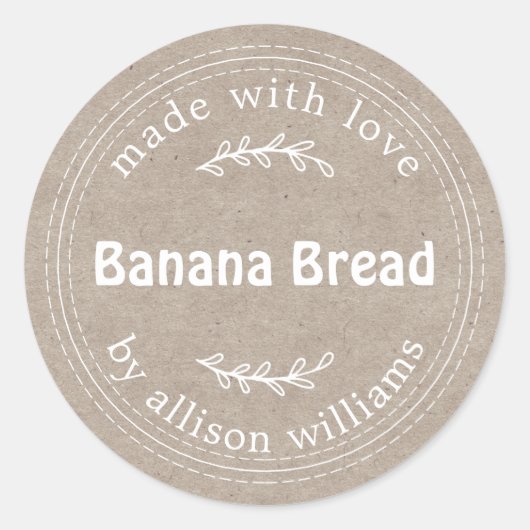Rustisch Homemade Banana Bread Kraft Paper Ronde Sticker (Voorkant)