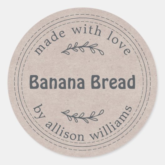 Rustisch Homemade Banana Bread Kraft Paper Ronde Sticker (Voorkant)