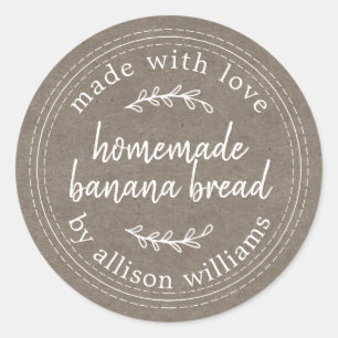 Rustisch Homemade Banana Bread Kraft Paper Ronde Sticker