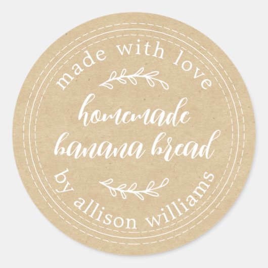 Rustisch Homemade Banana Bread Kraft Paper Ronde Sticker (Voorkant)