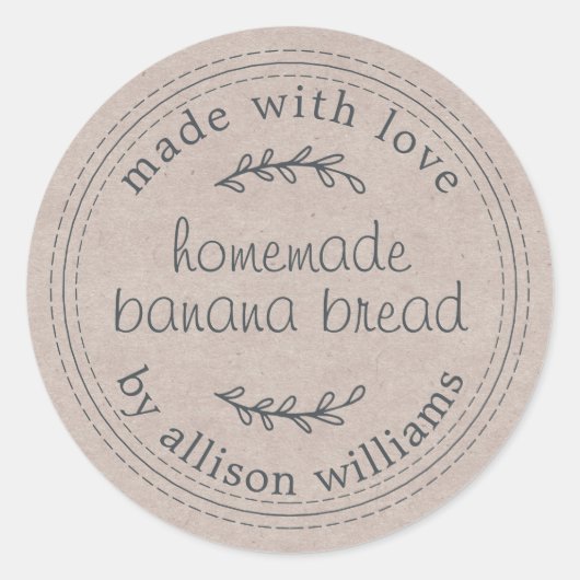 Rustisch Homemade Banana Bread Kraft Paper Ronde Sticker (Voorkant)