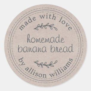 Rustisch Homemade Banana Bread Kraft Paper Ronde Sticker
