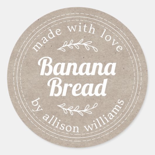 Rustisch Homemade Banana Bread Kraft Paper Ronde Sticker (Voorkant)