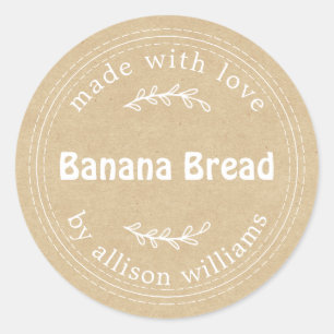 Rustisch Homemade Banana Bread Kraft Paper Ronde Sticker