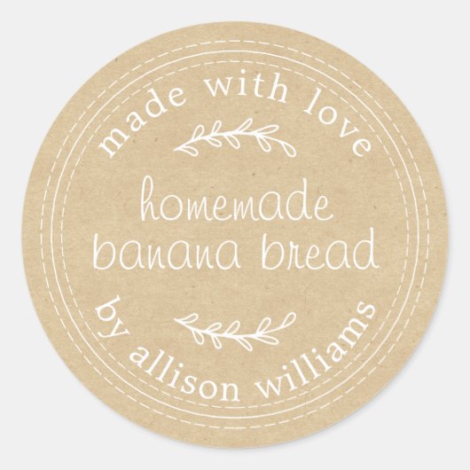 Rustisch Homemade Banana Bread Kraft Paper Ronde Sticker (Voorkant)