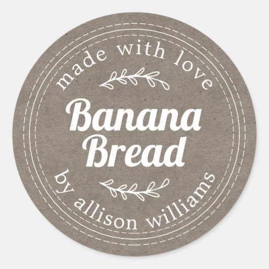 Rustisch Homemade Banana Bread Kraft Paper Ronde Sticker (Voorkant)
