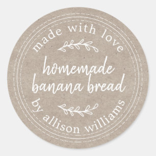 Rustisch Homemade Banana Bread Kraft Paper Ronde Sticker