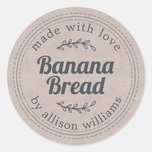 Rustisch Homemade Banana Bread Kraft Paper Ronde Sticker (Voorkant)