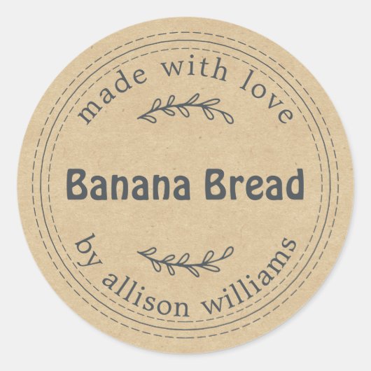 Rustisch Homemade Banana Bread Kraft Paper Ronde Sticker (Voorkant)