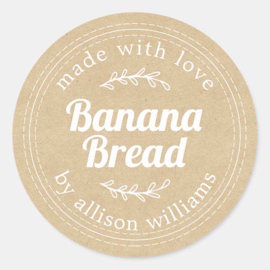 Rustisch Homemade Banana Bread Kraft Paper Ronde Sticker (Voorkant)