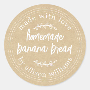 Rustisch Homemade Banana Bread Kraft Paper Ronde Sticker