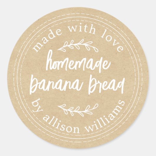 Rustisch Homemade Banana Bread Kraft Paper Ronde Sticker (Voorkant)
