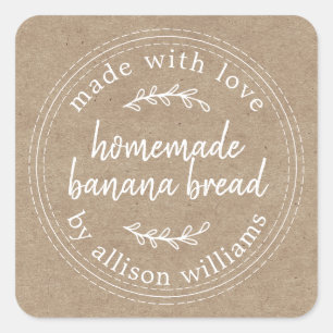 Rustisch Homemade Banana Bread Kraft Paper Vierkante Sticker