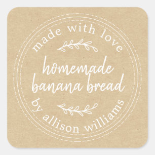Rustisch Homemade Banana Bread Kraft Paper Vierkante Sticker