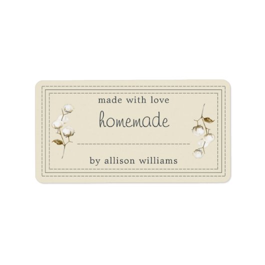 Rustisch Homemade Label Katoen Sprig Antiek Wit (Voorkant)